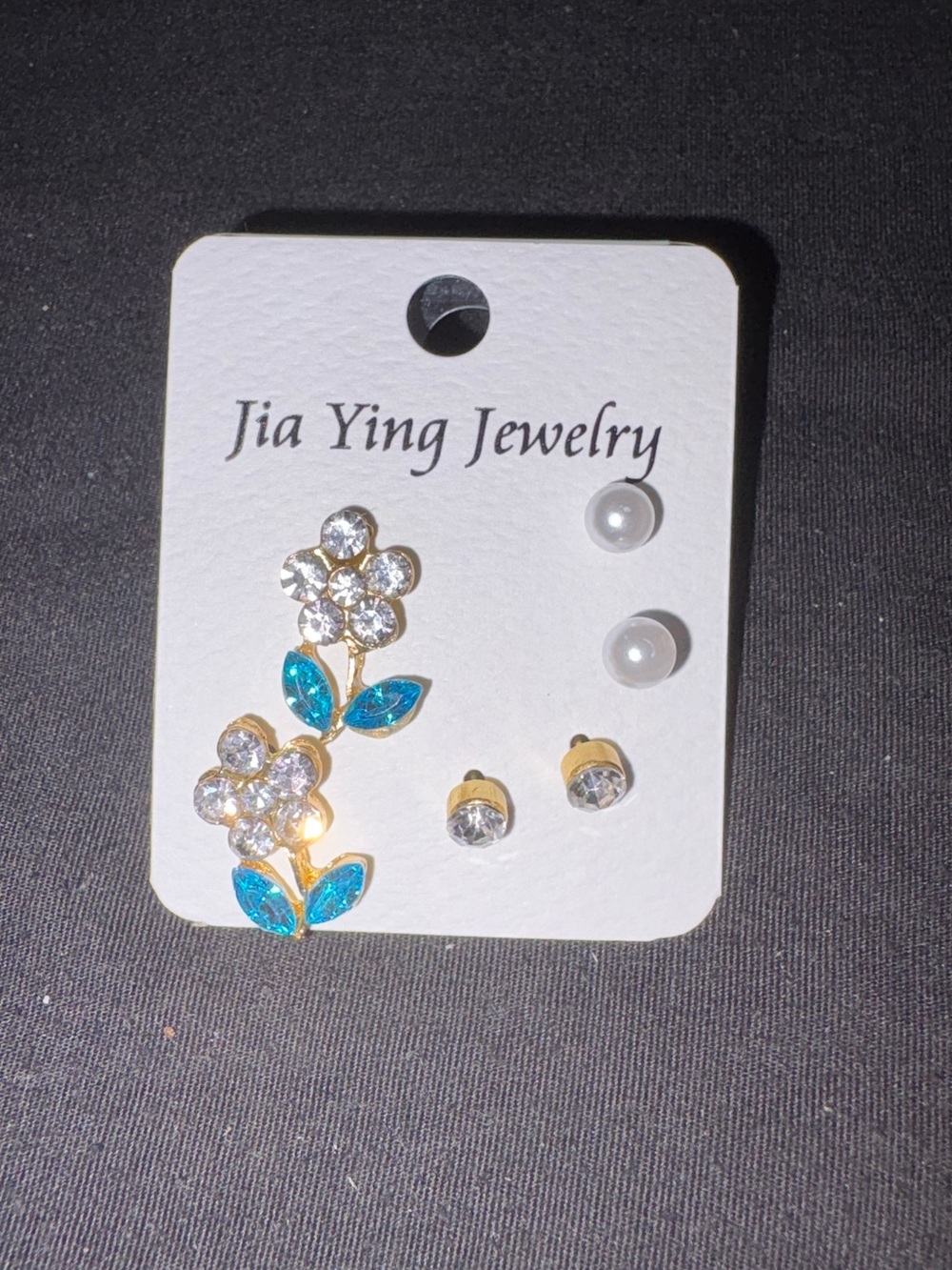 Fashion Jewelry Gold Floral Earrings Set with Blue Accents